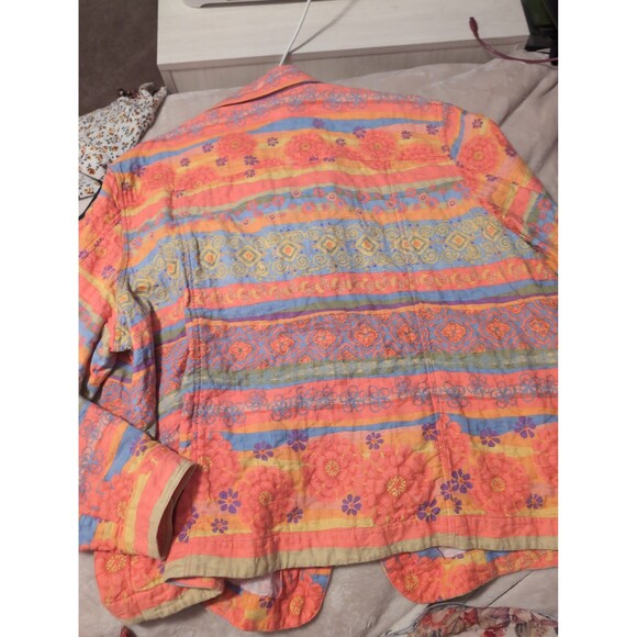 Coldwater creek 3x floral bright orange and pink button up - Picture 5 of 7